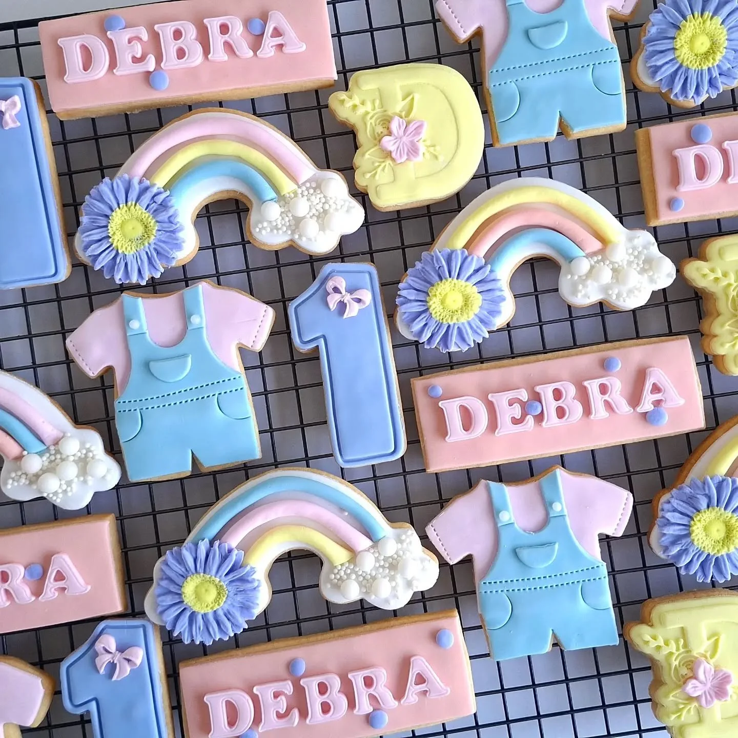 Ms Rachel themed cookies for a 1st birthday 🌈🌼🪻