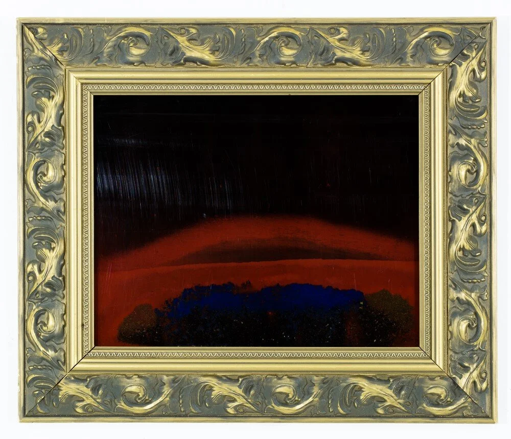 R_Terrell, Landscape XIII, used motor oil, earth, acrylic glass, reclaimed frame.jpg