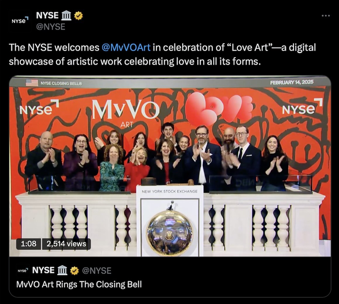 Screenshot of visual artist, Miana, artwork featured on the official New York Stock Exchange social media X account