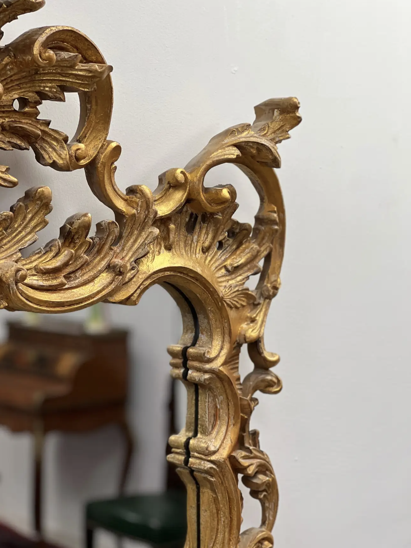 Mid-Century Italian Rococo Hand-carved Gilt-wood Looking Glass Mirror —  CLAIR & CO