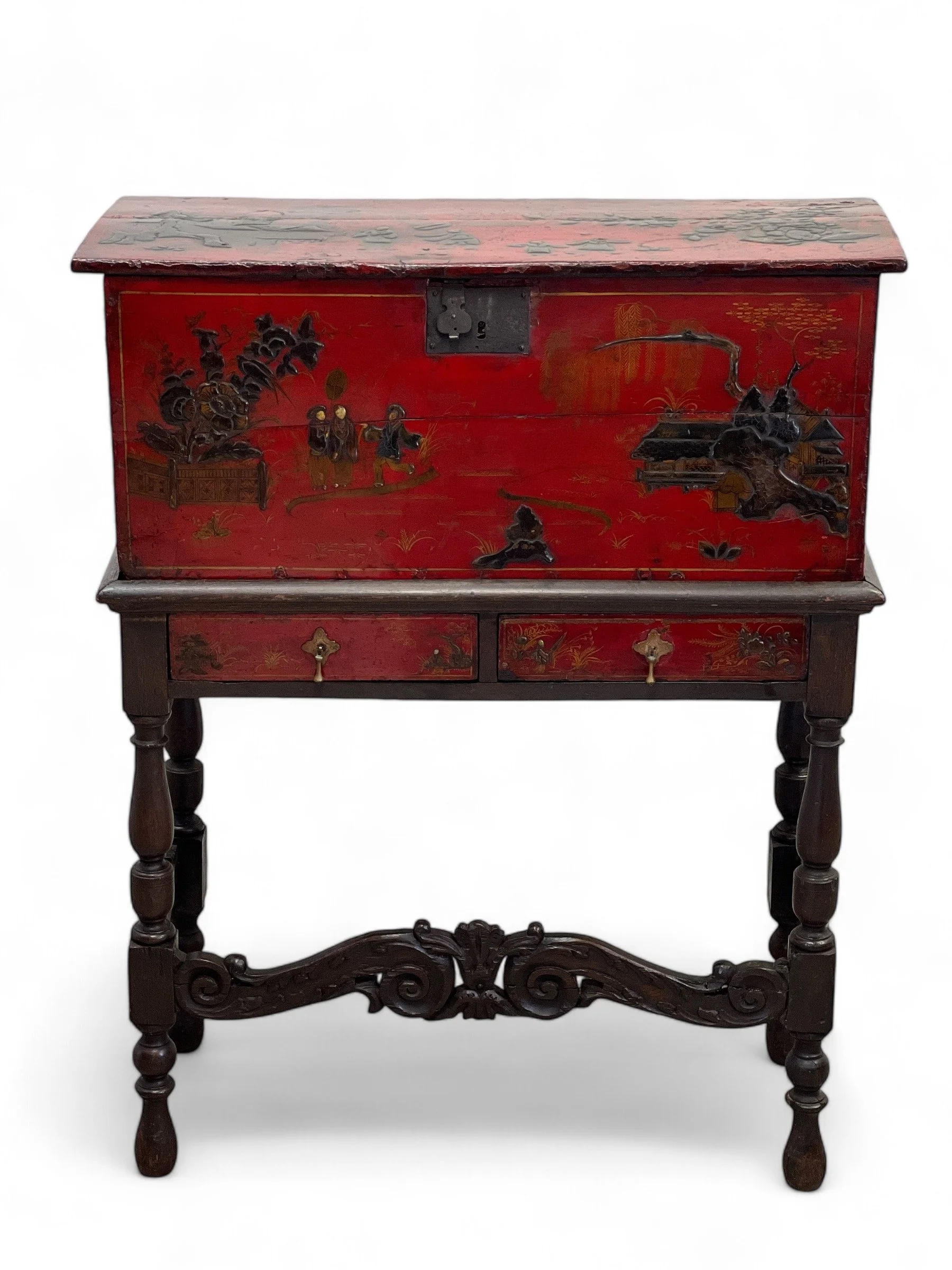 17th Century, William and Mary Chinoiserie Trunk on Stand