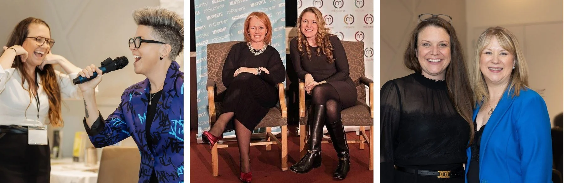 Meghan Simington on stage and at events with speakers and members