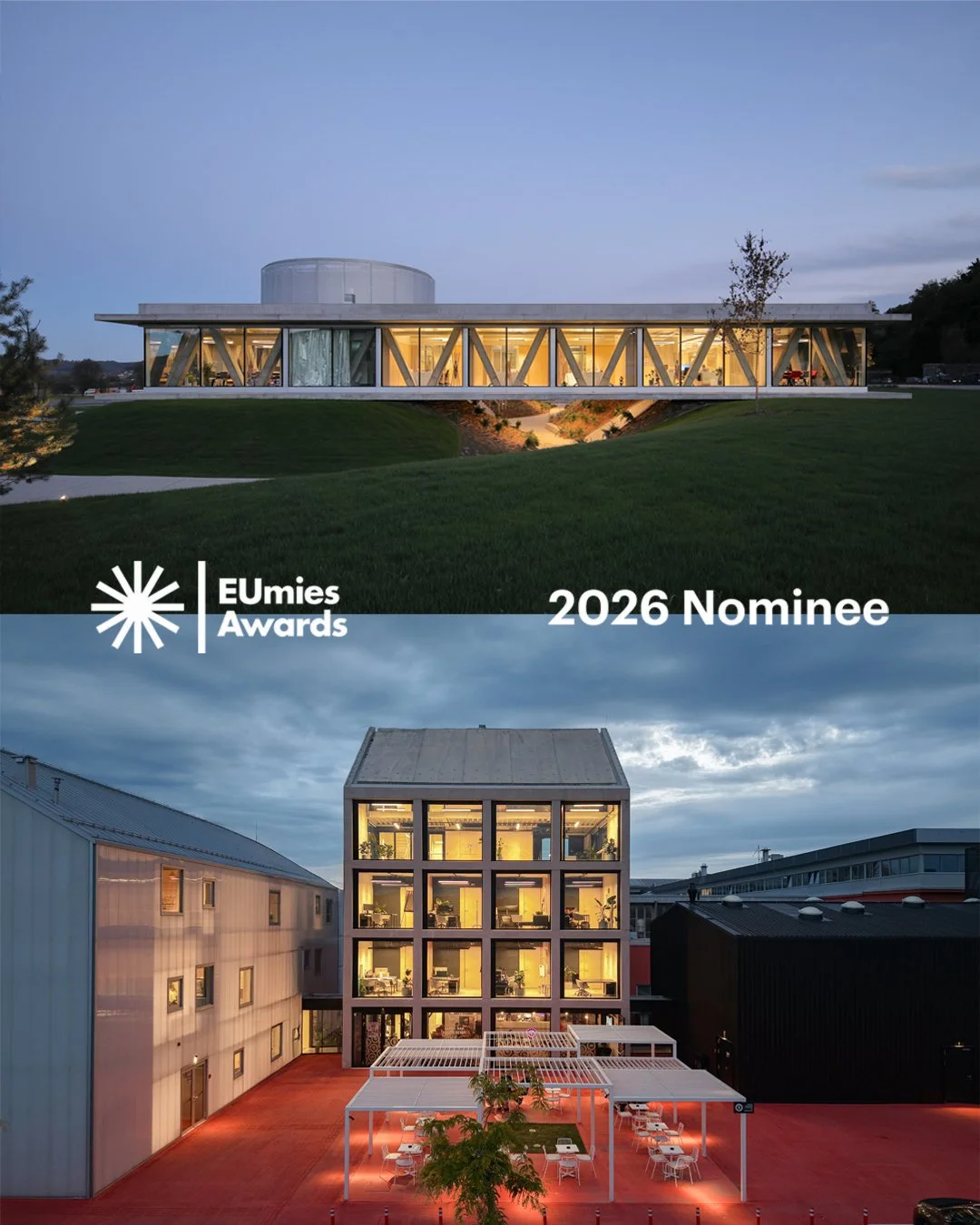 We are happy to announce that our two recent projects have been nominated for the European Union Prize for Contemporary Architecture / Mies van der Rohe Awards 2026! 
Dubrovčan Production and office building + reGENERATOR, Zabok
#dubrovčan #office #c