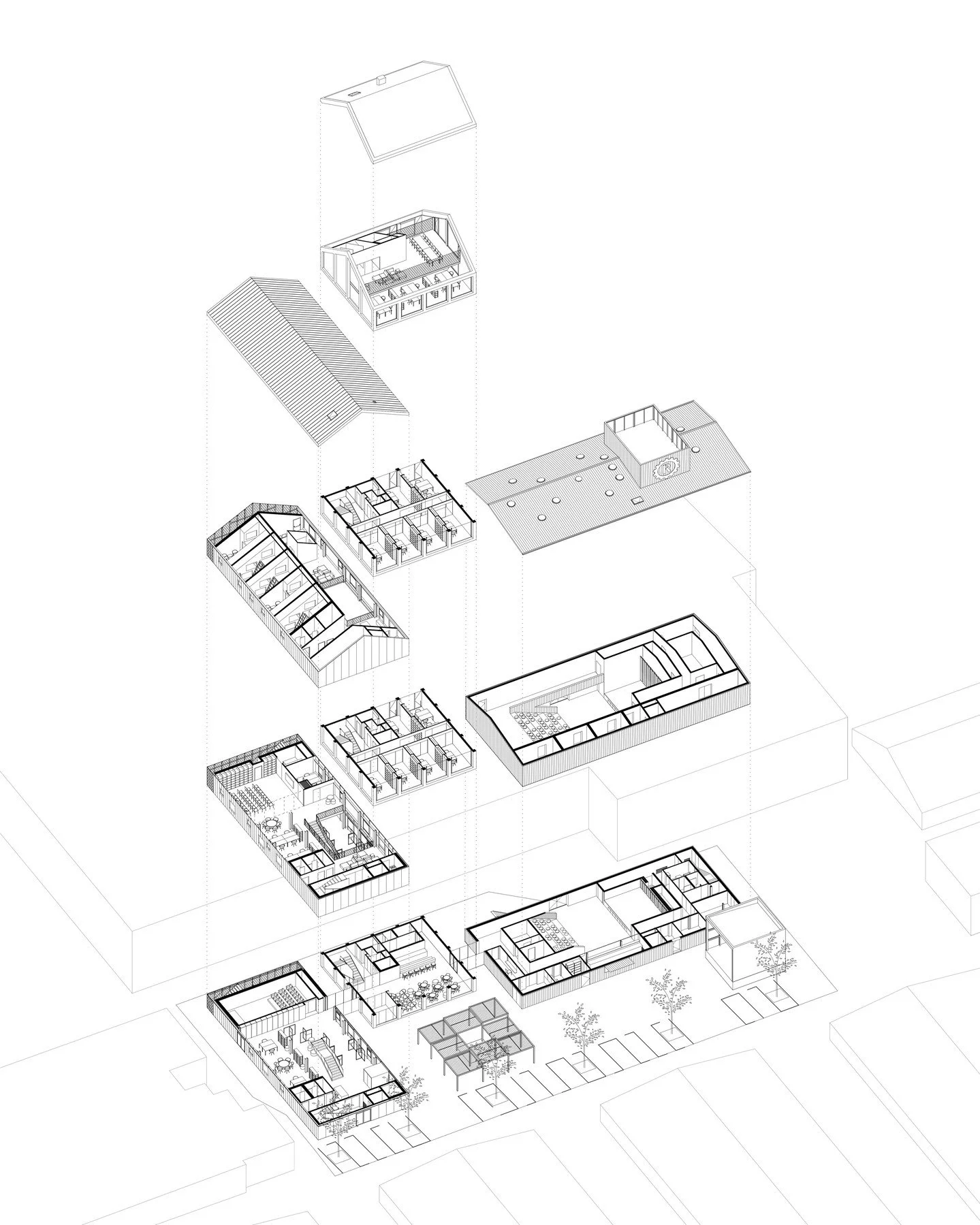 Re-GENERATOR, Zabok
Responding to the complex structure of users and programs, re-GENERATOR is conceived as a cluster of three volumes, named Regenerator, Silos, and Inkubator. The reconstructed warehouse - Regenerator houses a concert hall, a record