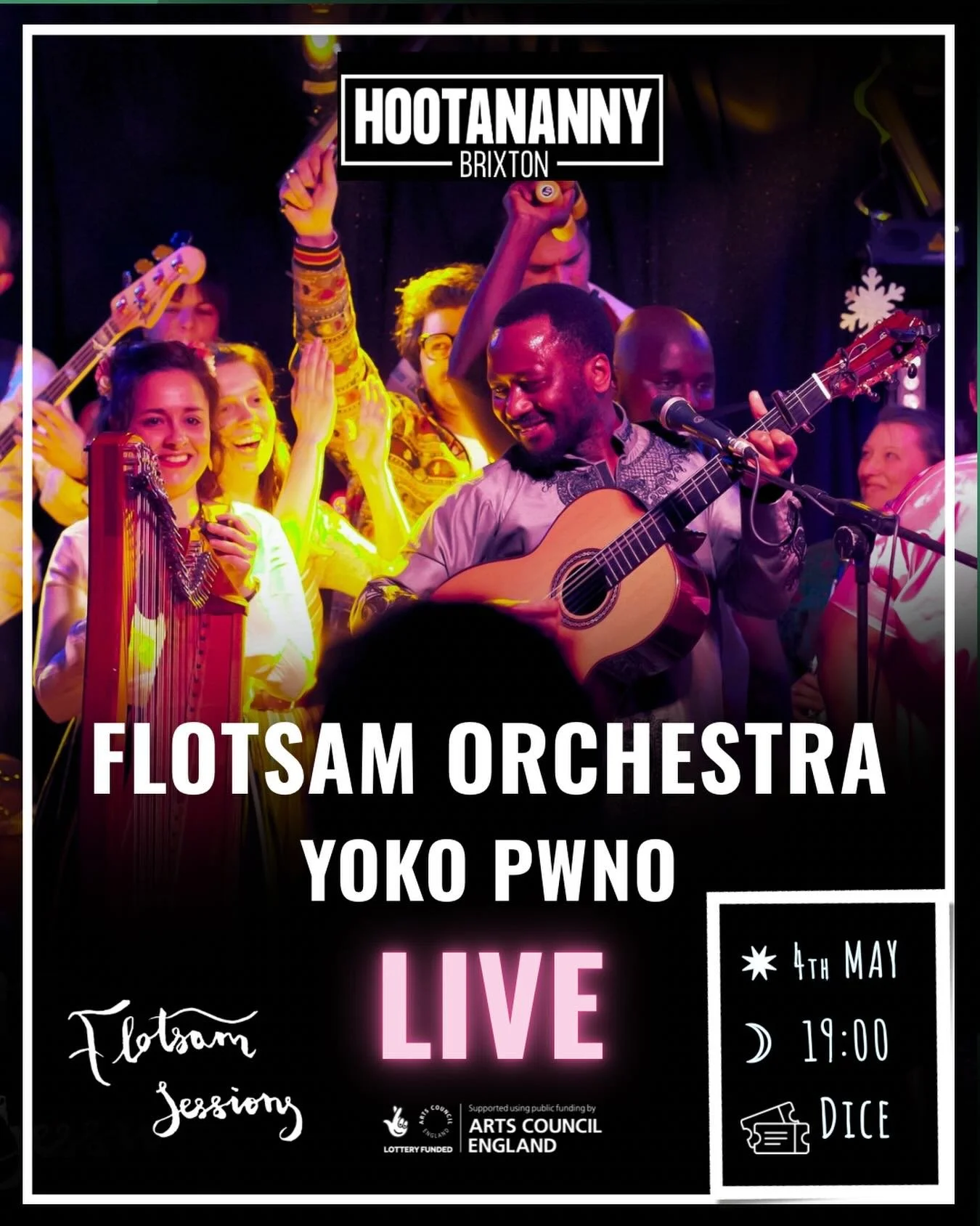 BIG NEWS! ★ Flotsam Orchestra ★ LIVE @hootanannybrixton ★ 4 May 2026 ★ 40 incredible musicians from across the world, united in music ★

Tickets via link in bio 🎫🔗

Flotsam Orchestra puts London on stage, bringing together musicians representing th