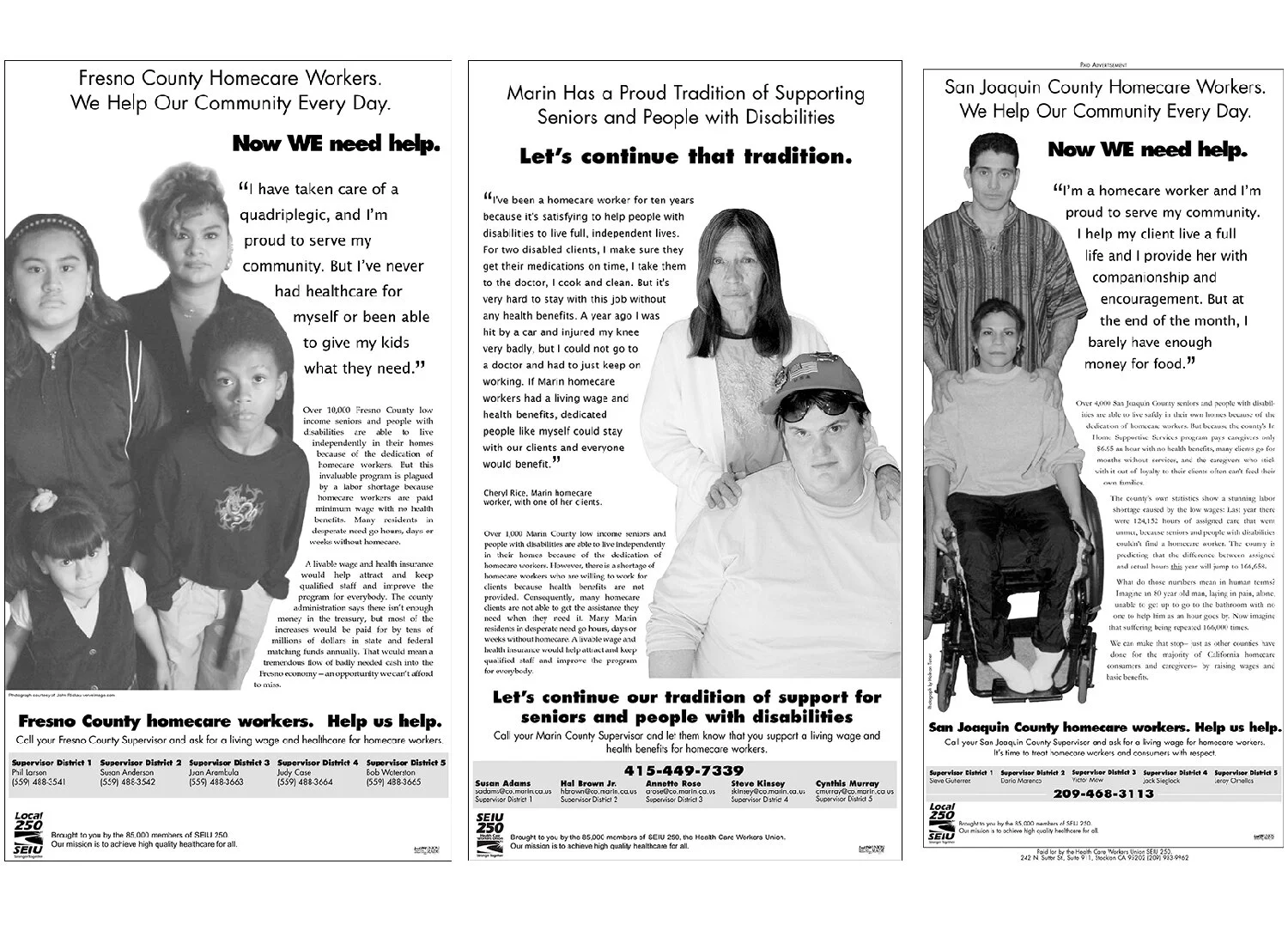 Newspaper ads -Fresno Bee, Stockton Record, Marin Journal
