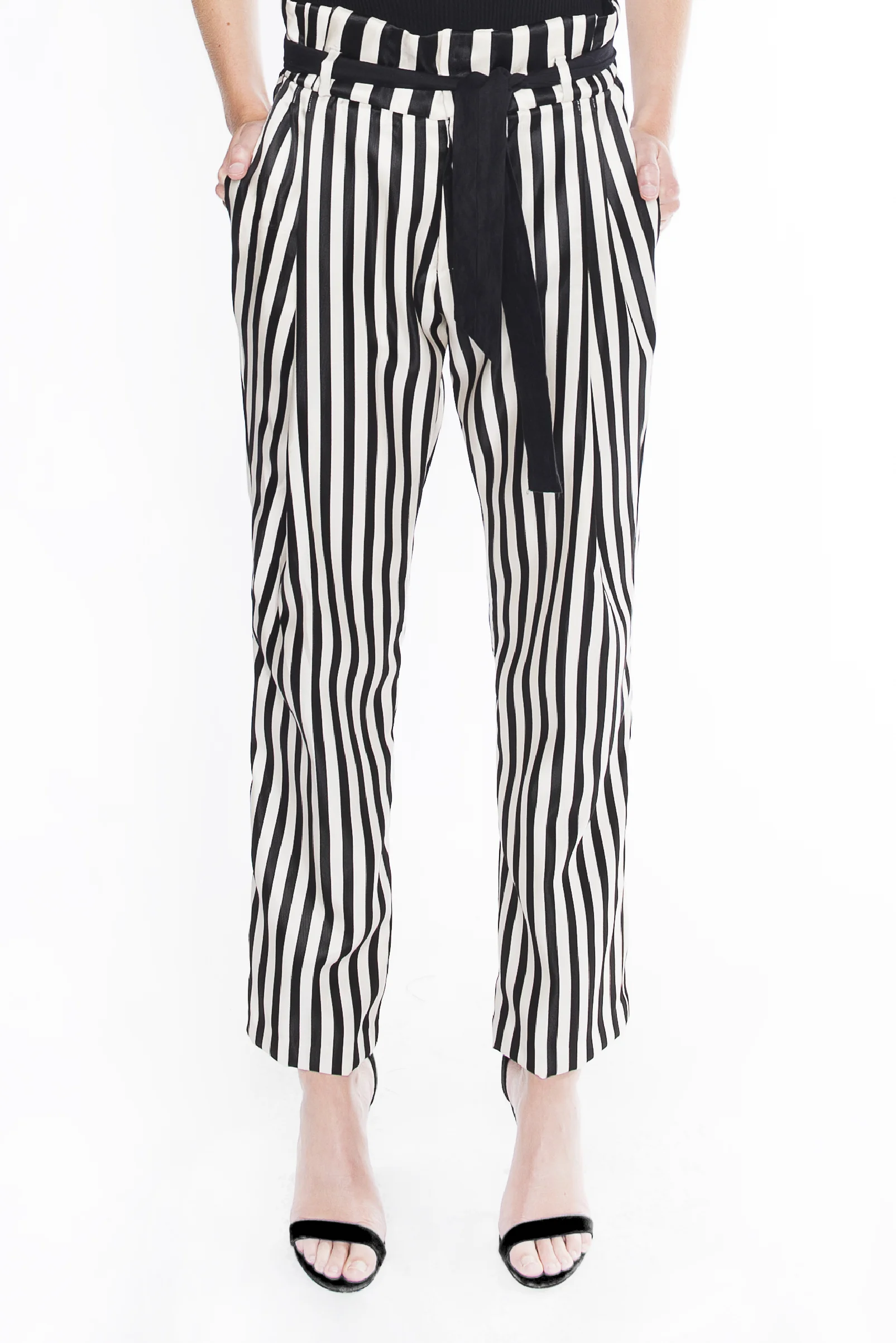 pantalon rayé noir/ivoire devant