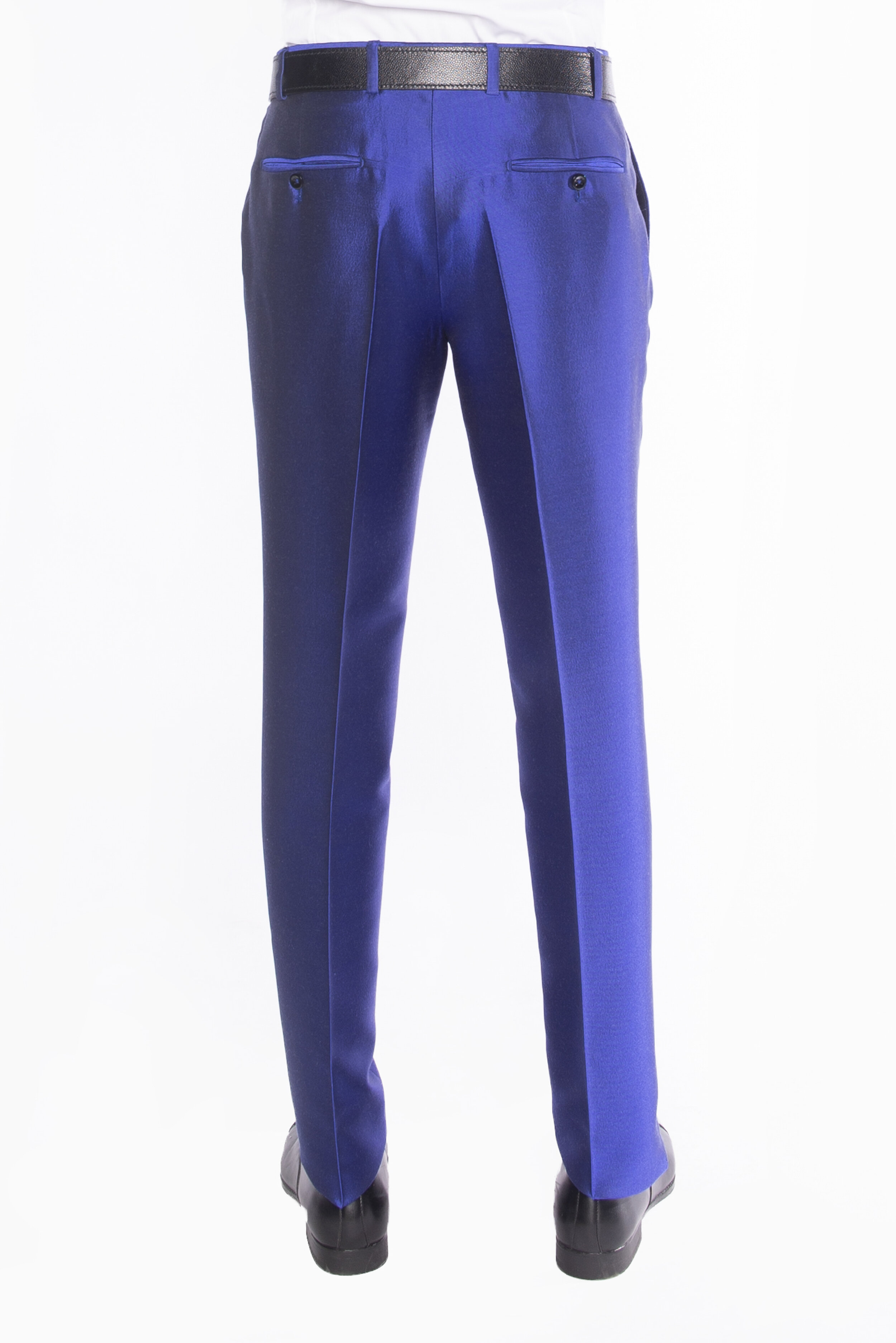 pantalon slim soie bleu dos