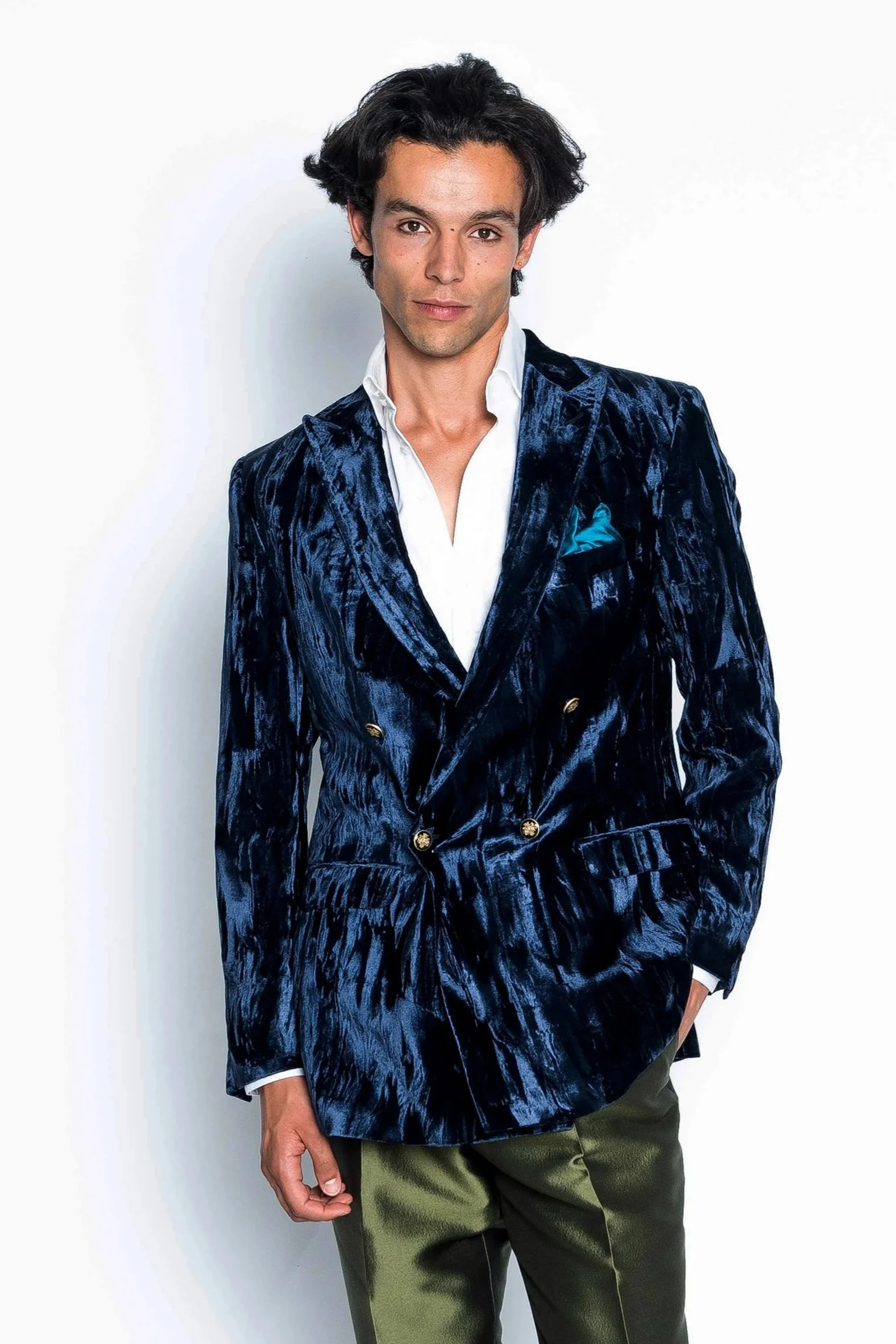 veste en velours bleu nuit