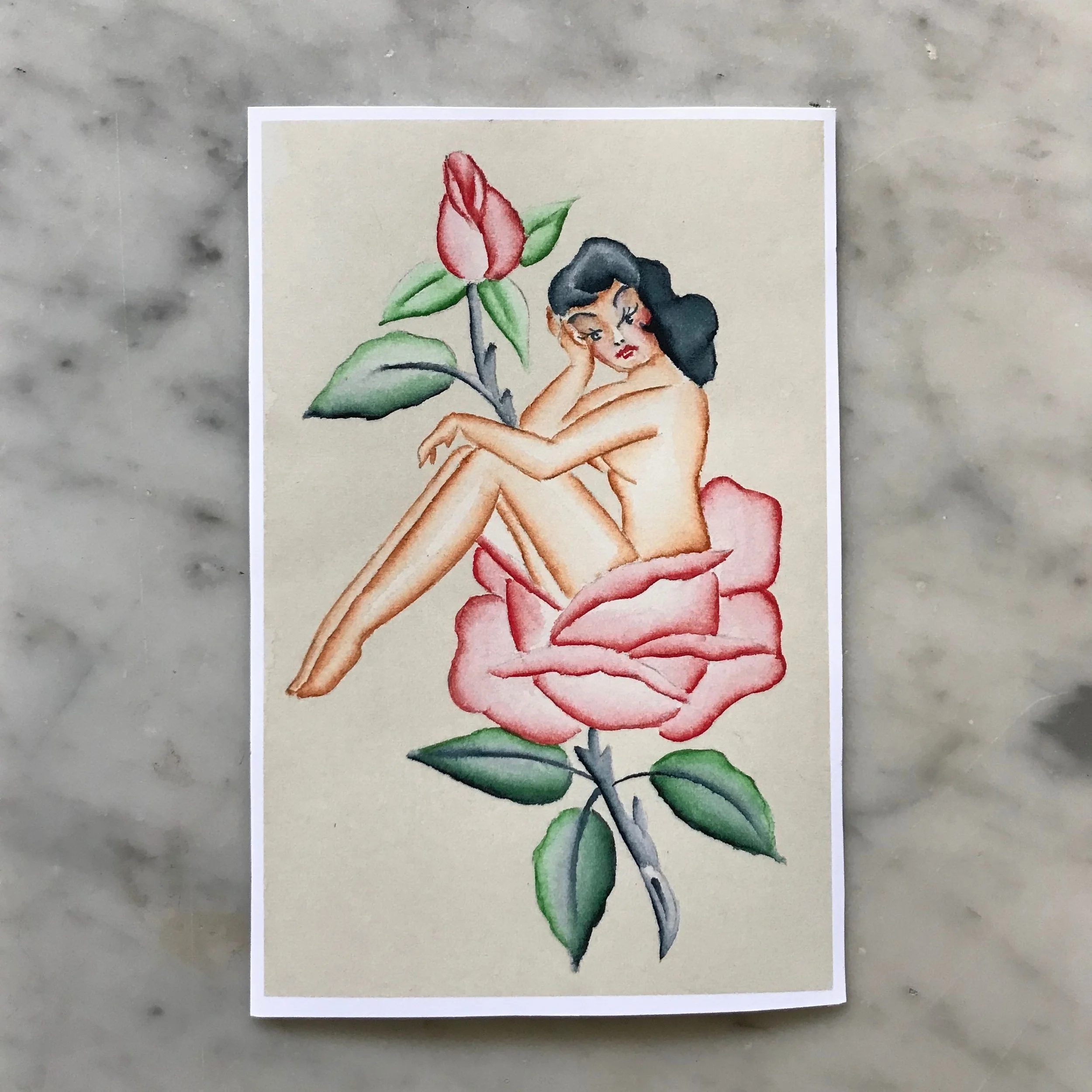 Rosebud Watercolor original (5.25" x 8")