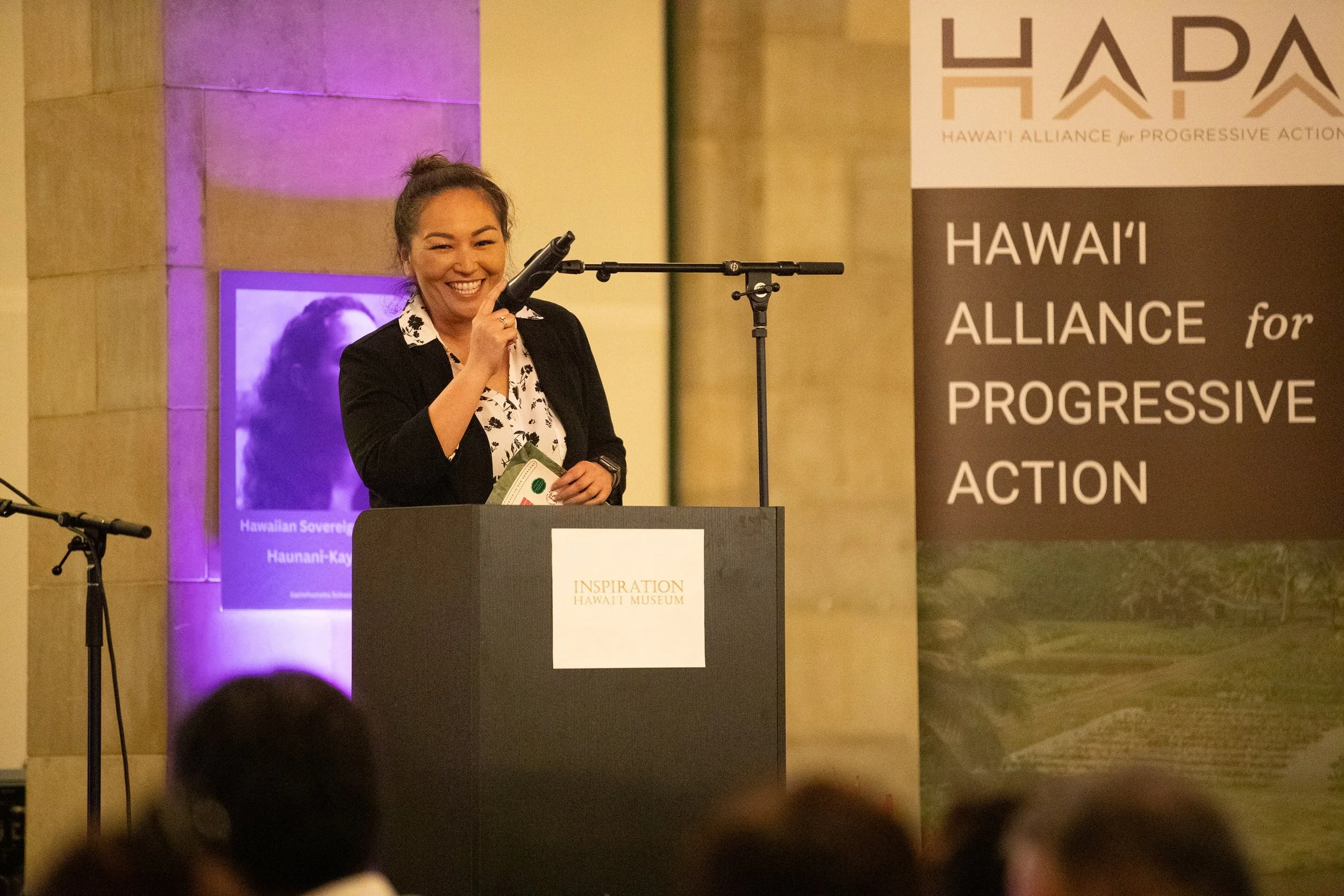 Hawaii Nurses Association Tiffany Halemano speaks at the HAPA Gala