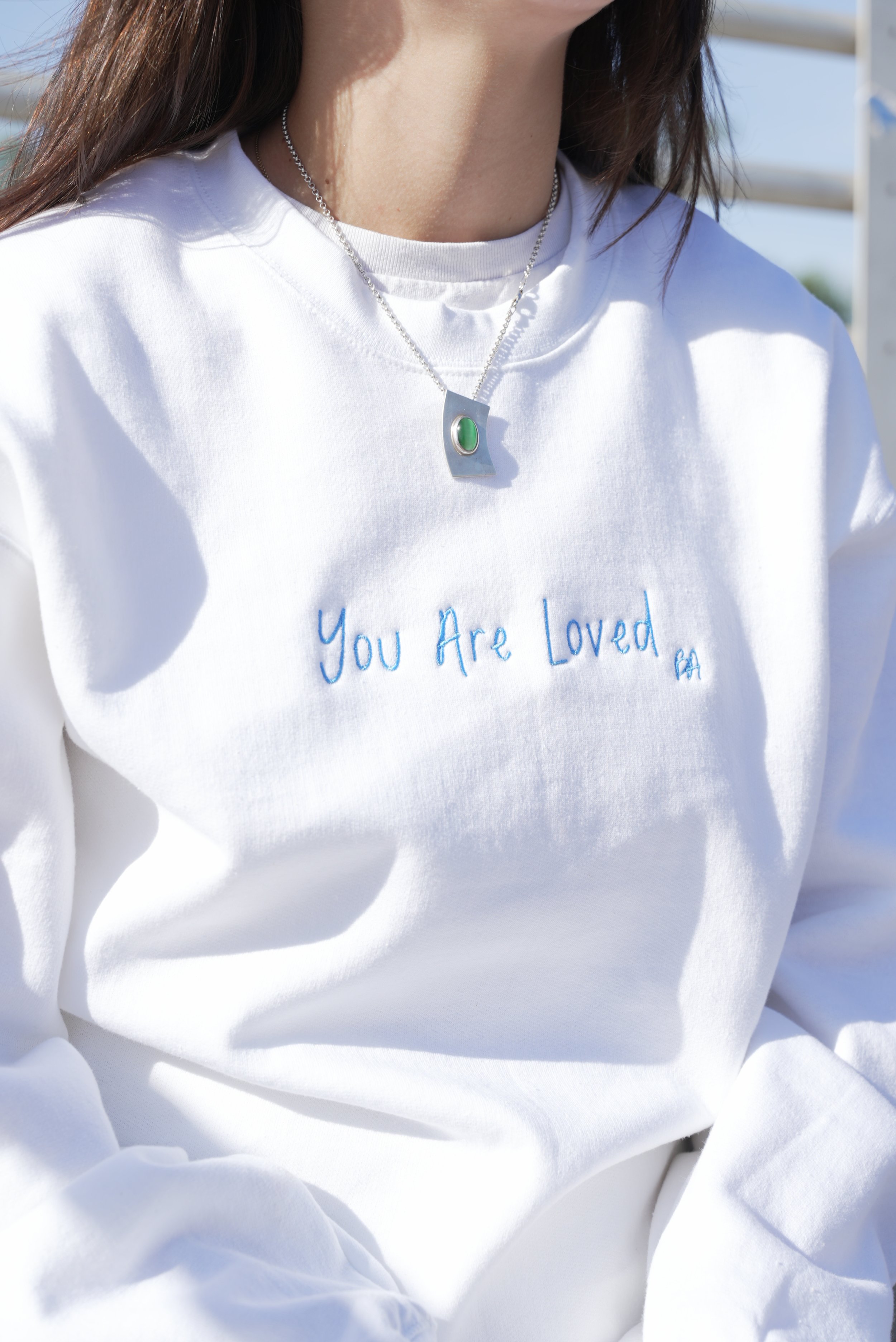 Final call - White You Are Loved Embroidered Script Crewneck