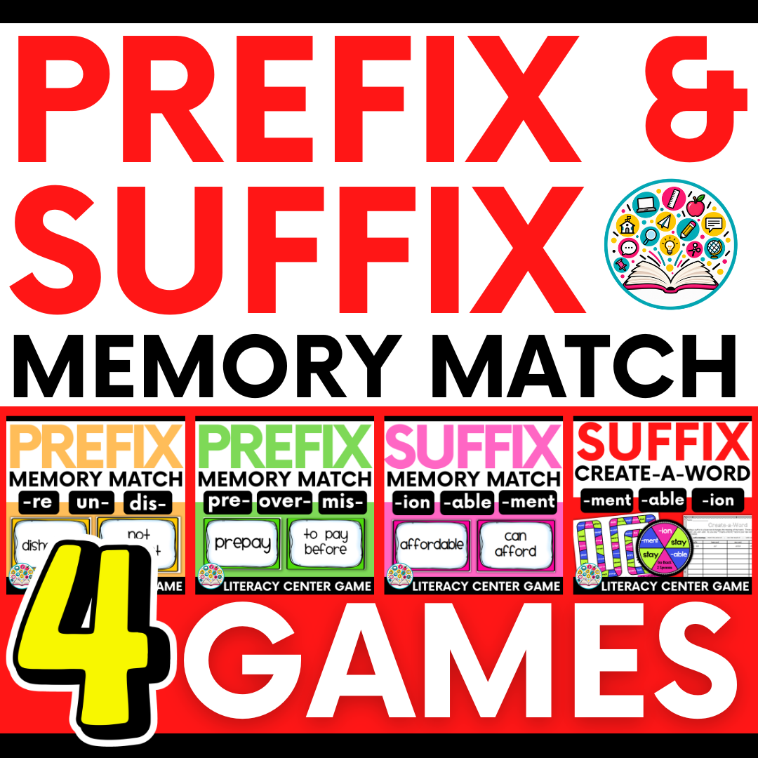 Prefix & Suffix Memory Match Literacy Centers: Vocabulary & Word Work Practice  (BUNDLE)