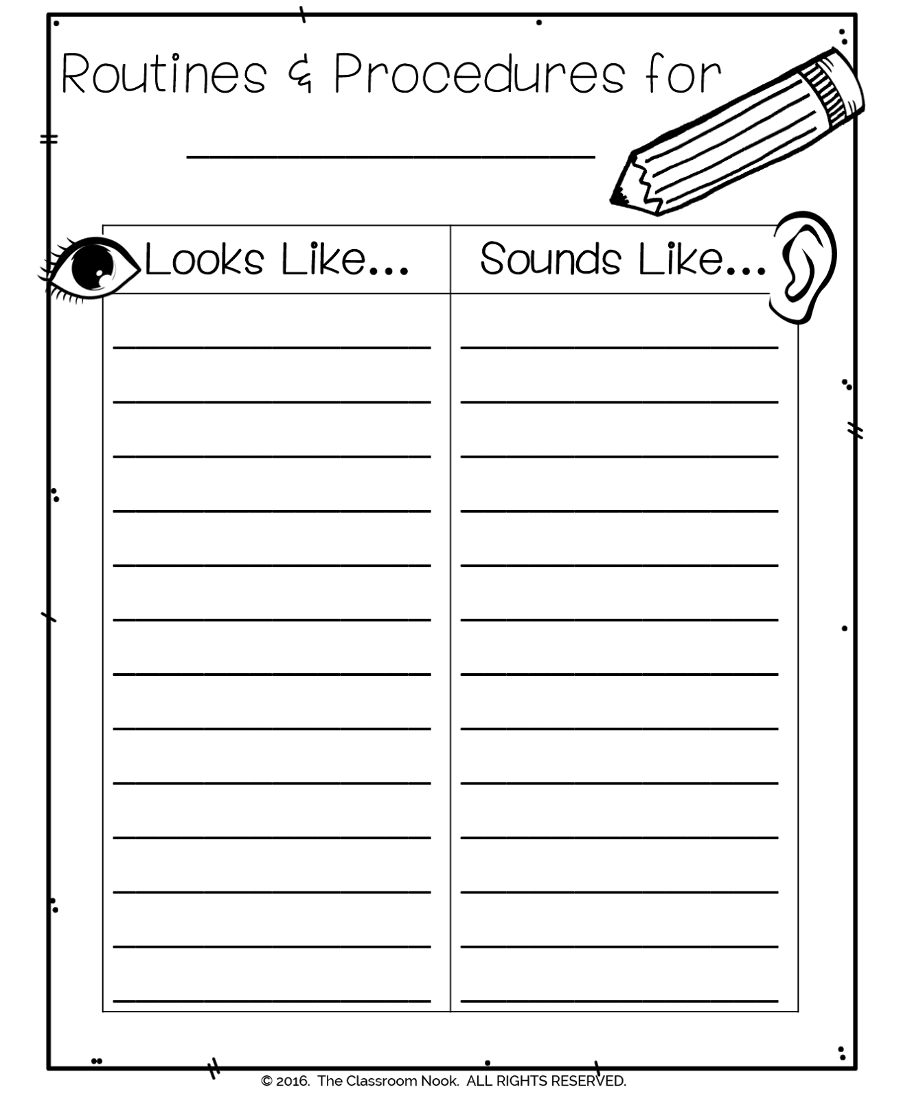 Help students remember important routines and procedures for your classroom by having them complete a “looks like/sounds like” T-chart