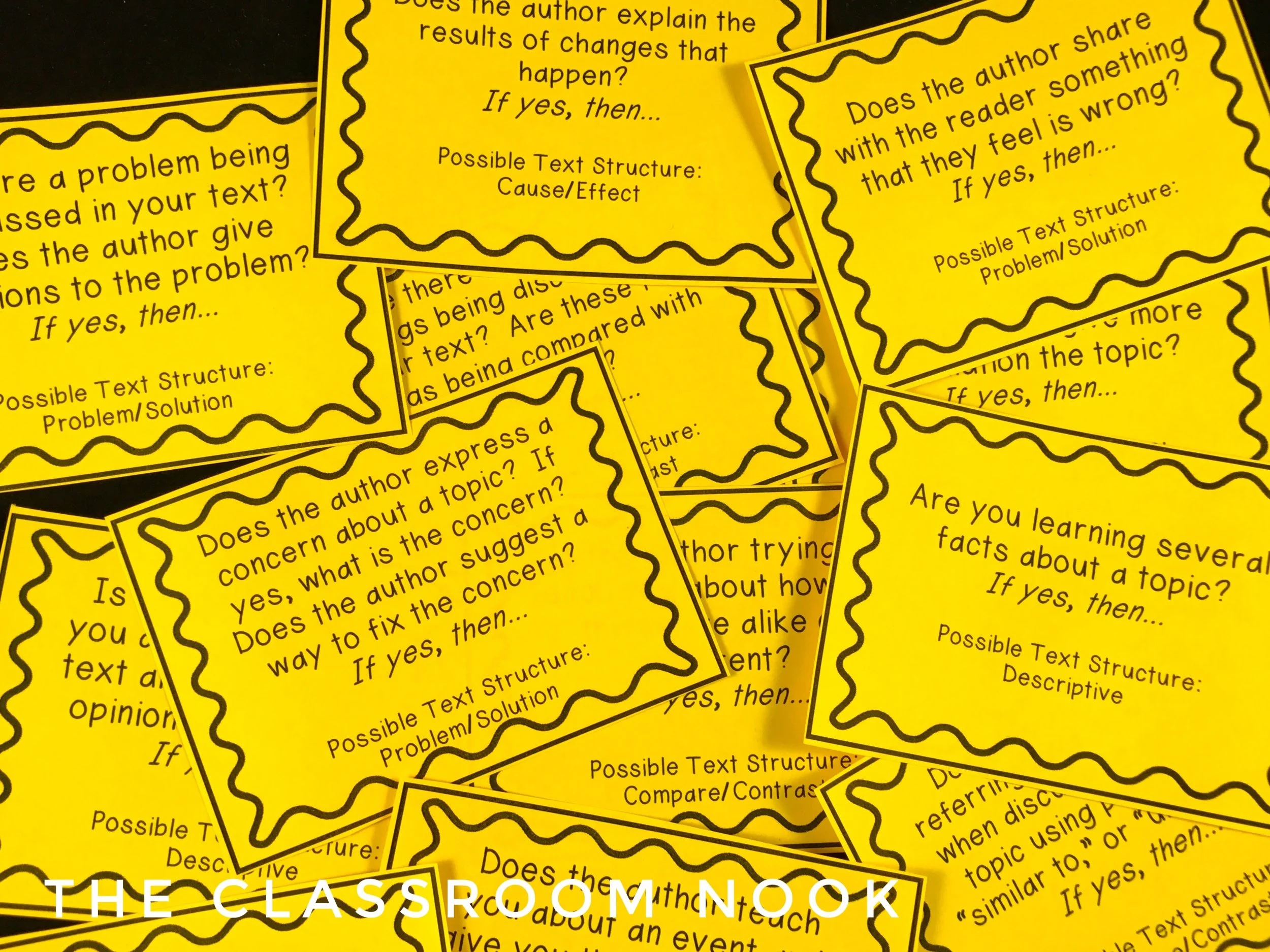 Give students plenty of practice with identifying nonfiction text structure. Provide them with examples illustrating each kind of text structure, using clues to help them identify which text structure it is.
