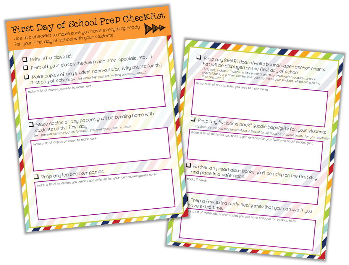 Be sure to create a first day of school checklist to help keep your on track for planning for the first day!