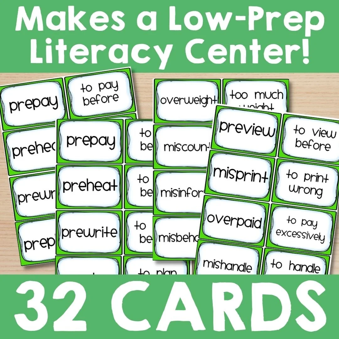Prefix Memory Center Game pre Over Mis Vocabulary Word Work  Prefix Memory Center Game pre Over Mis Vocabulary Word Work
