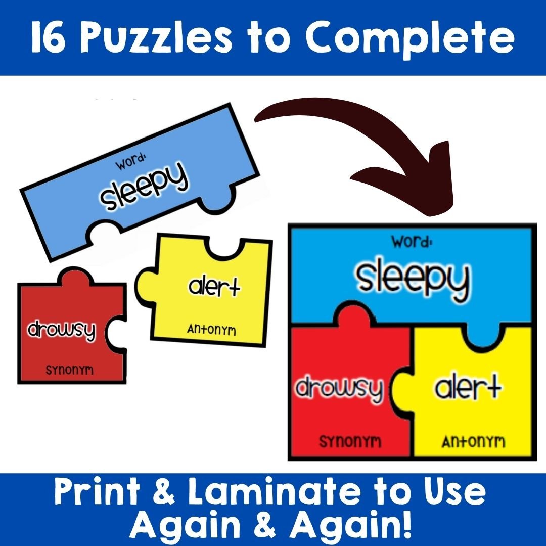 LITERACY CENTER GAMES: Synonym and Antonym Puzzles - Vocabulary Practice —  THE CLASSROOM NOOK