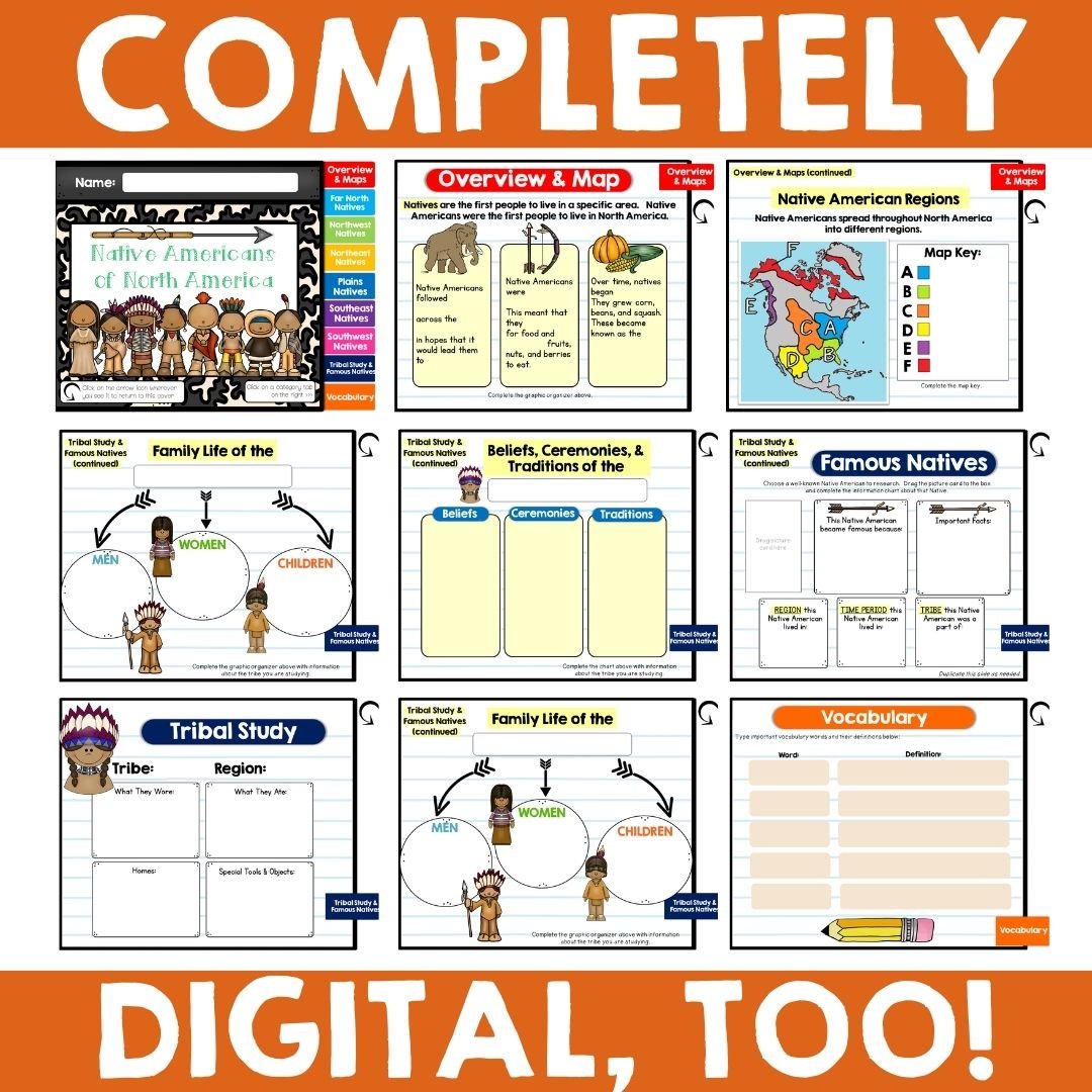 Native Americans Interactive Notebook: Coming to America, Regions, Tribe Study, & MORE