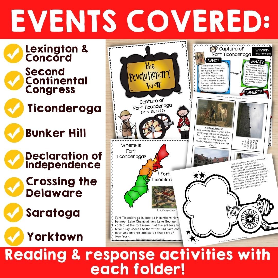 Social Studies File Folder Centers: Events & Battles of The American Revolution