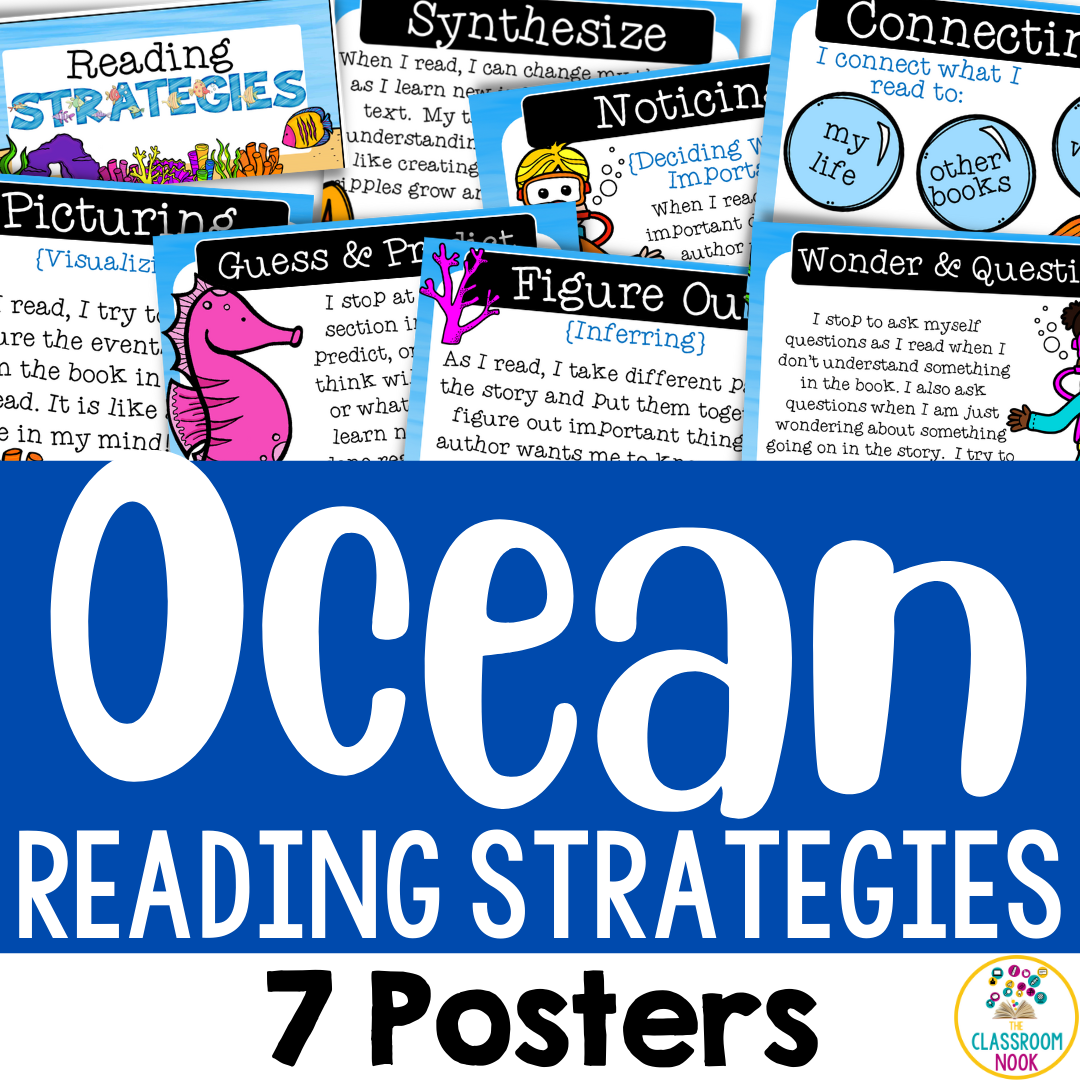 Ocean Theme Reading Comprehension Strategy Posters (Bulletin Board Set