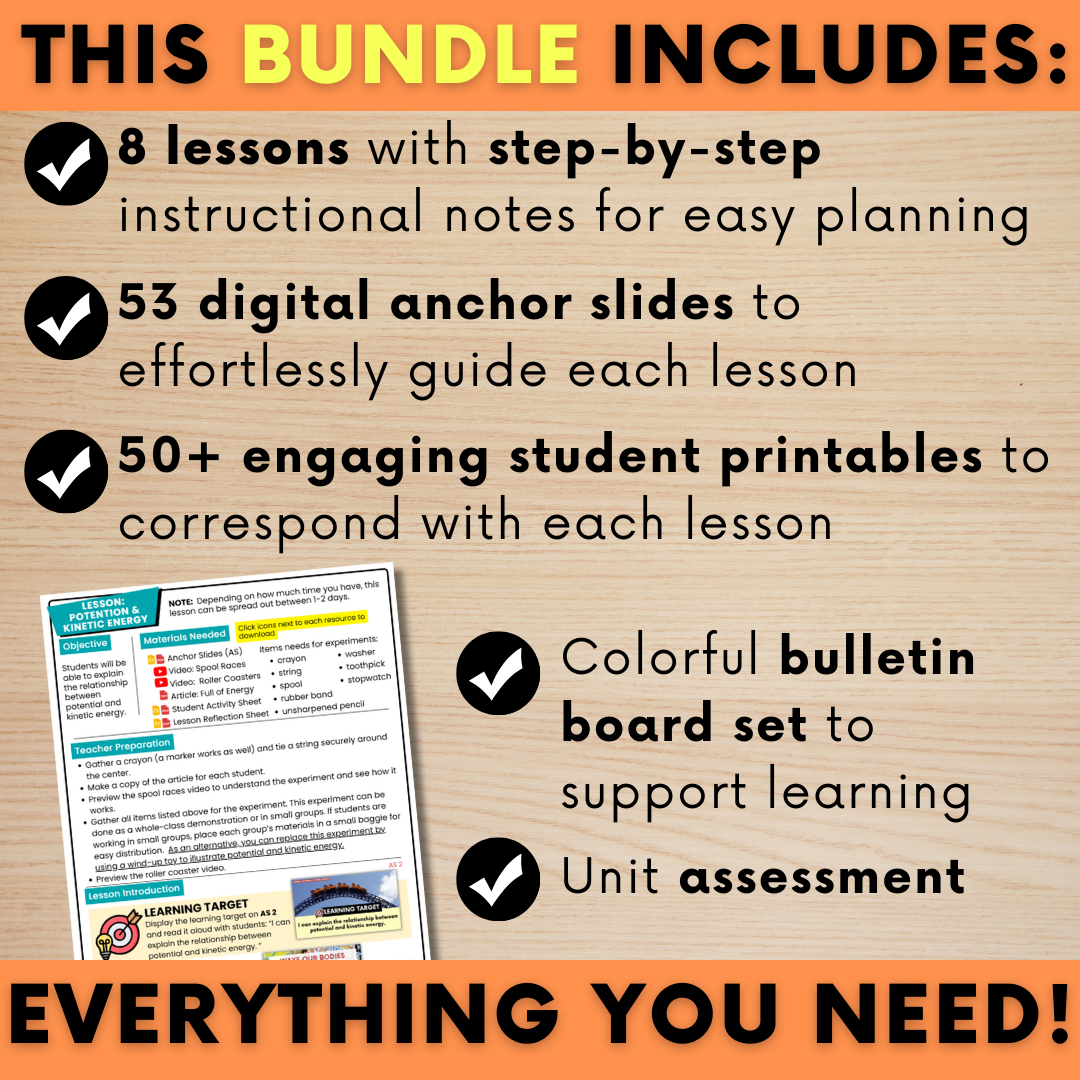 Force and Motion Pushes and Pulls, Gravity, Friction, Newtons Laws of Motion, Potential Kinetic Energy, Simple Machine Science Worksheets