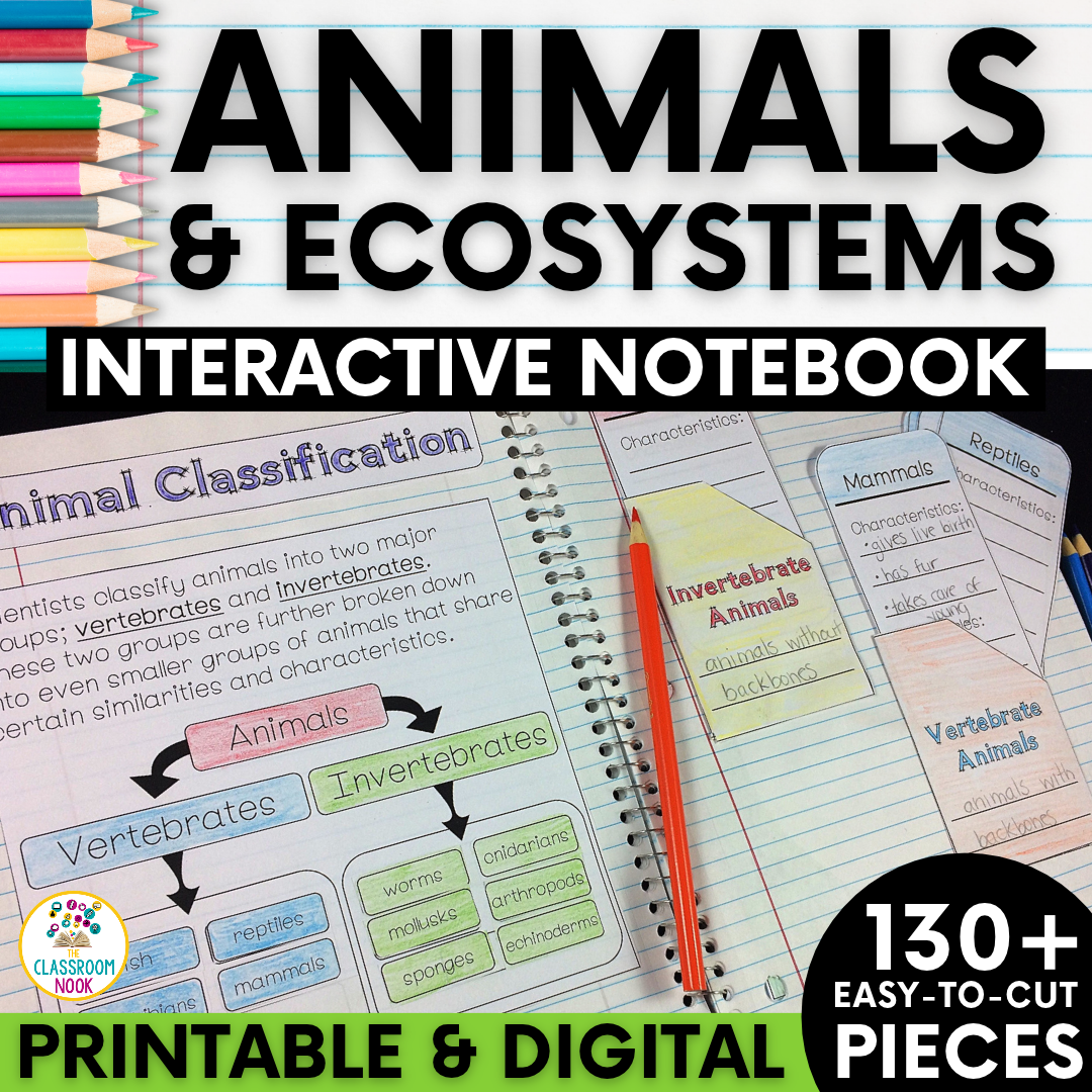 Animals Interactive Notebook - Classification, Life Cycles, Food Chains, Ecosystems, Adaptations & MORE