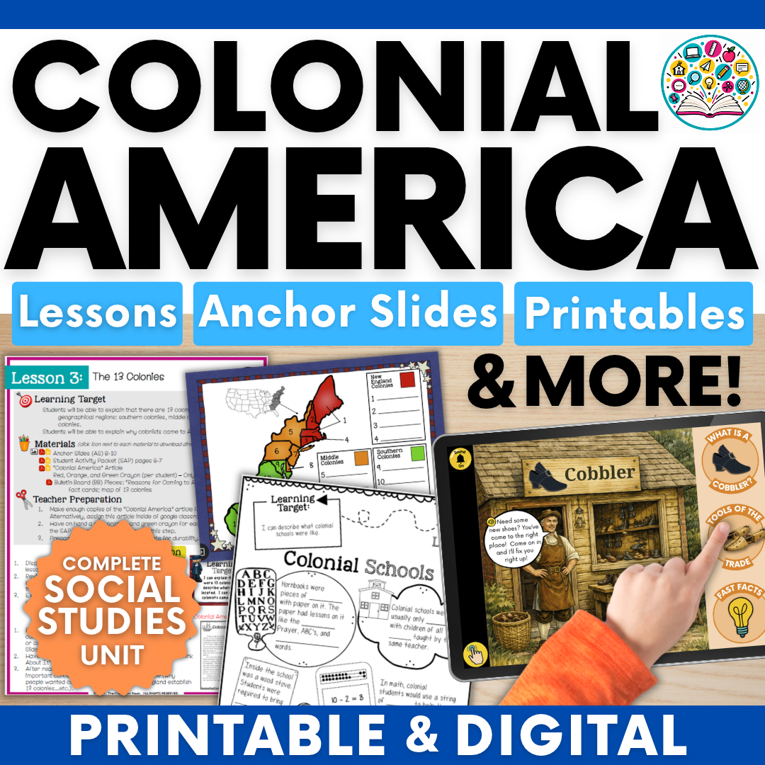 Colonial America Unit (Reasons for Colonization, Colonial regions, Daily Life, Colonial Jobs & MORE)