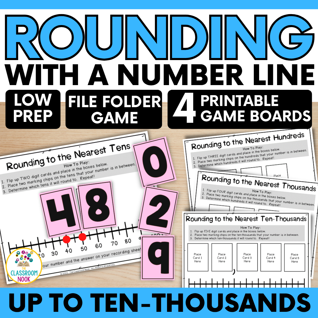 MATH CENTER GAME: Rounding With a Number Line (Up to Ten-Thousands)