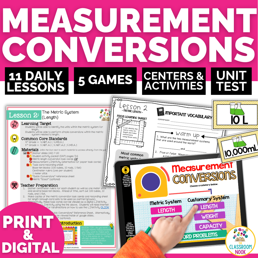 Measurement Conversions: Metric & Customary, Conversion Tables, Word Problems