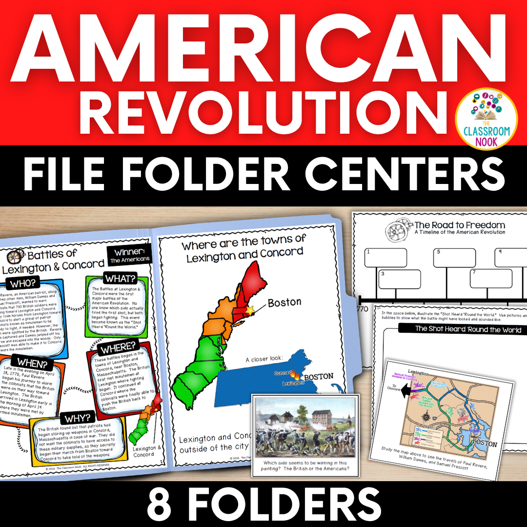 Social Studies File Folder Centers: Events & Battles of The American Revolution