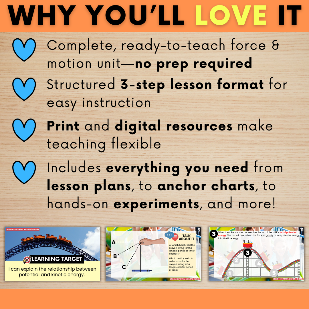 Force and Motion Pushes and Pulls, Gravity, Friction, Newtons Laws of Motion, Potential Kinetic Energy, Simple Machine Science Worksheets
