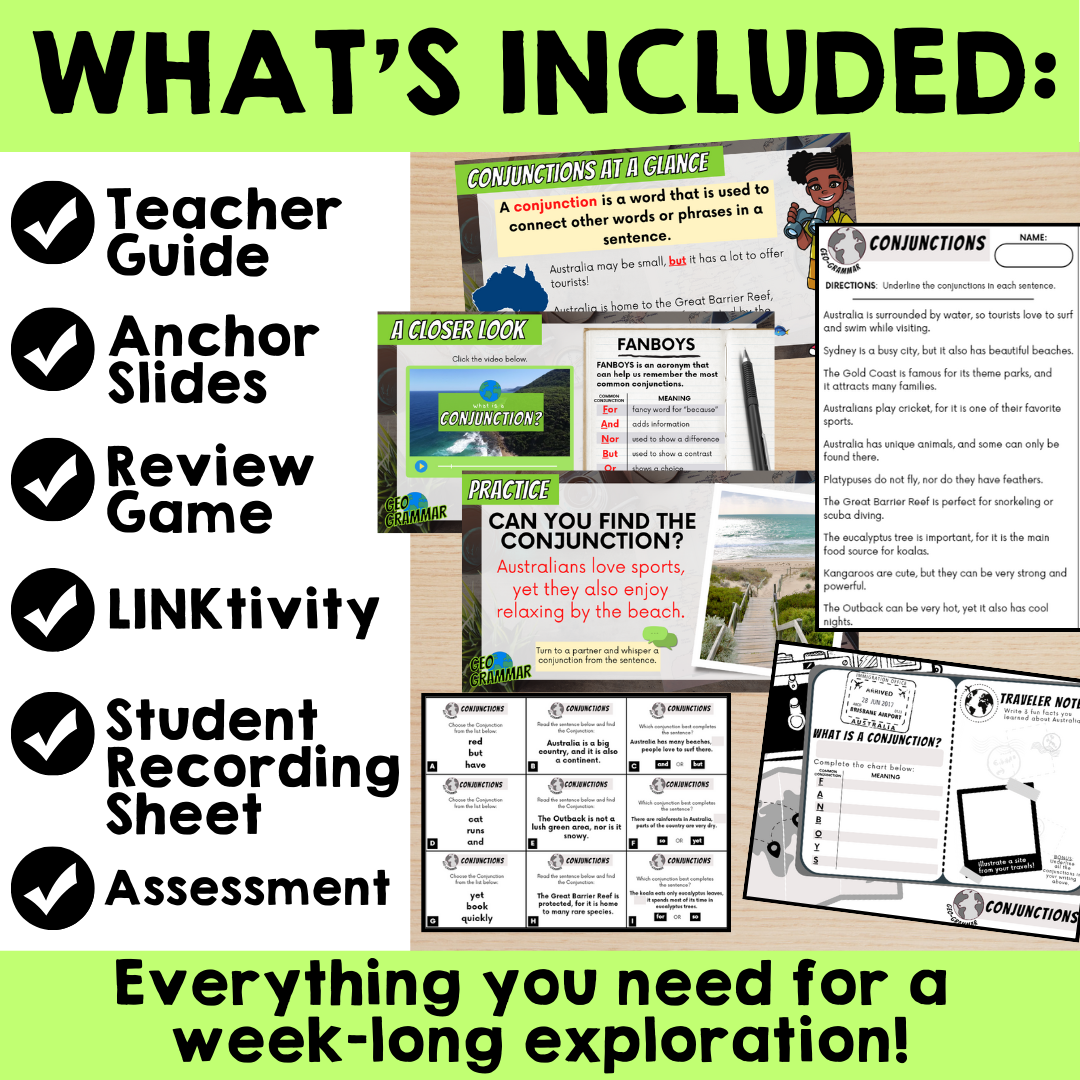 3rd Grade Grammar Activities: CONJUNCTIONS (LINKtivity® + Mini-Unit)