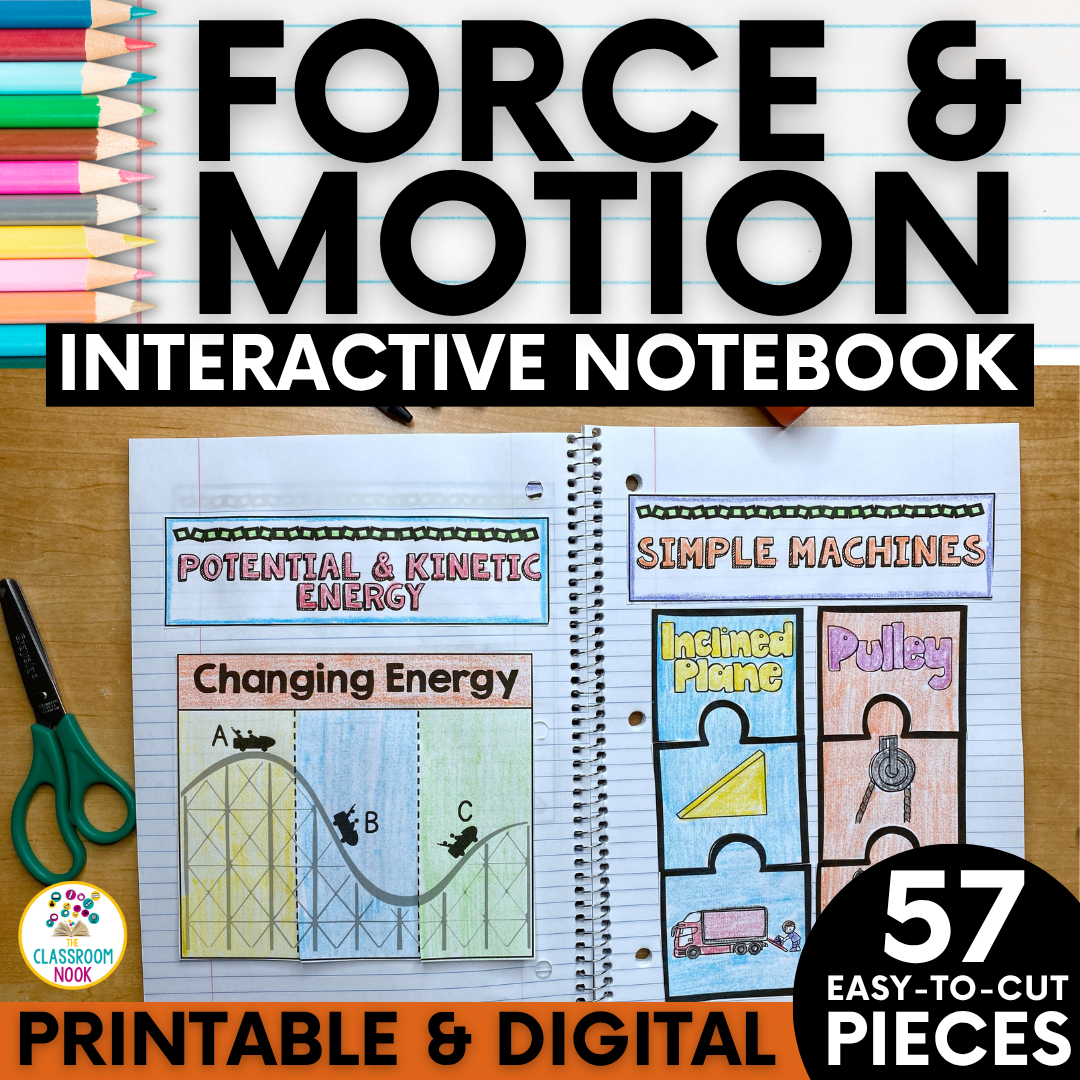 Force & Motion Interactive Notebook - Laws of Motion, Gravity/Friction, Energy, Simple Machines & MORE!