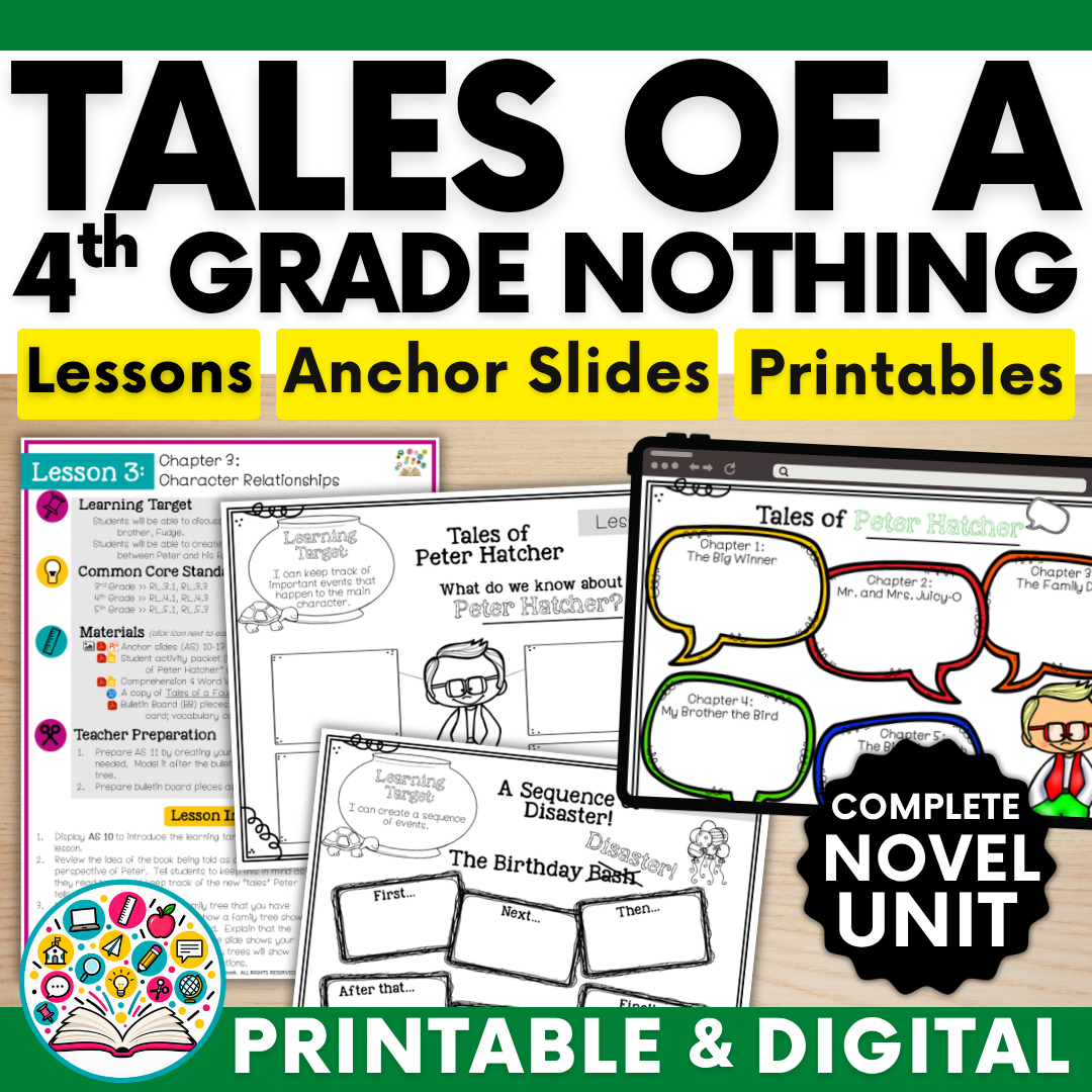 Novel Unit: Tales of a Fourth Grade Nothing (Lessons, Student Activities, Vocabulary & Comprehension Practice)