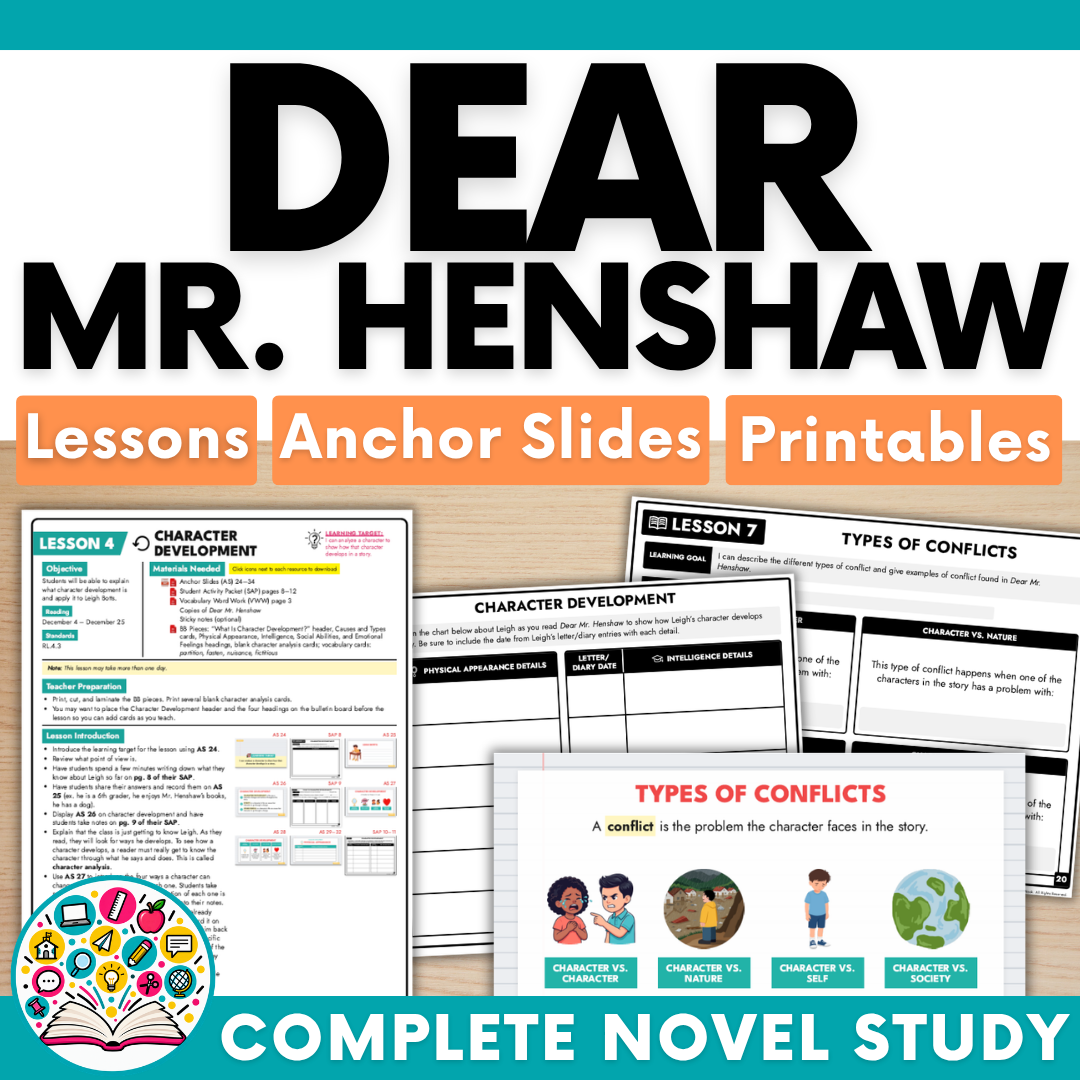 Novel Unit: Dear Mr. Henshaw (Lessons, Student Activities, Vocabulary & Comprehension Practice)