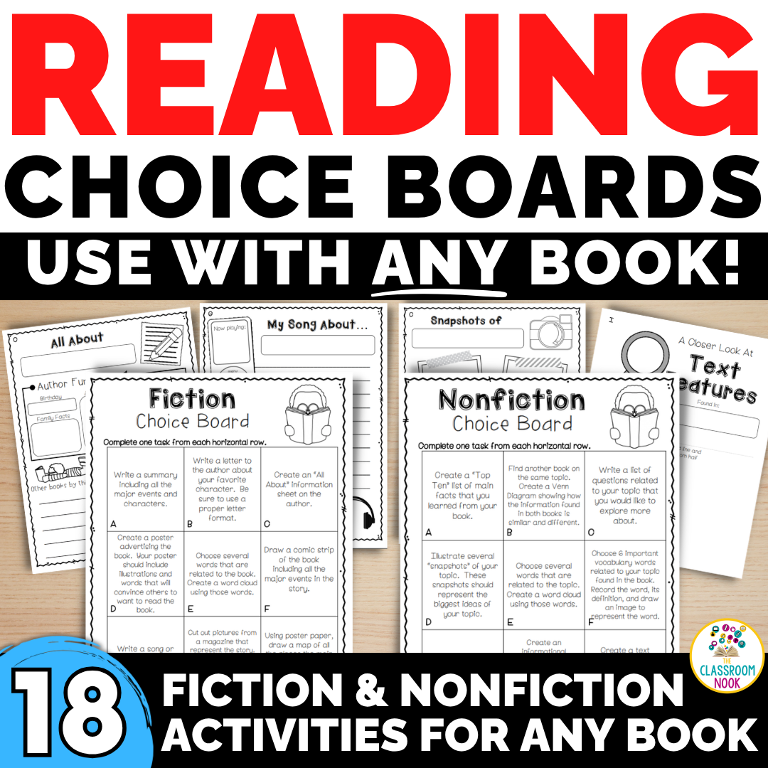 Reading Choice Boards for Fiction & Nonfiction Texts (Use with ANY Book!)