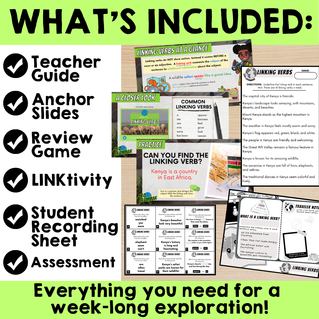 3rd Grade Grammar Activities: LINKING VERBS (LINKtivity® + Mini-Unit)