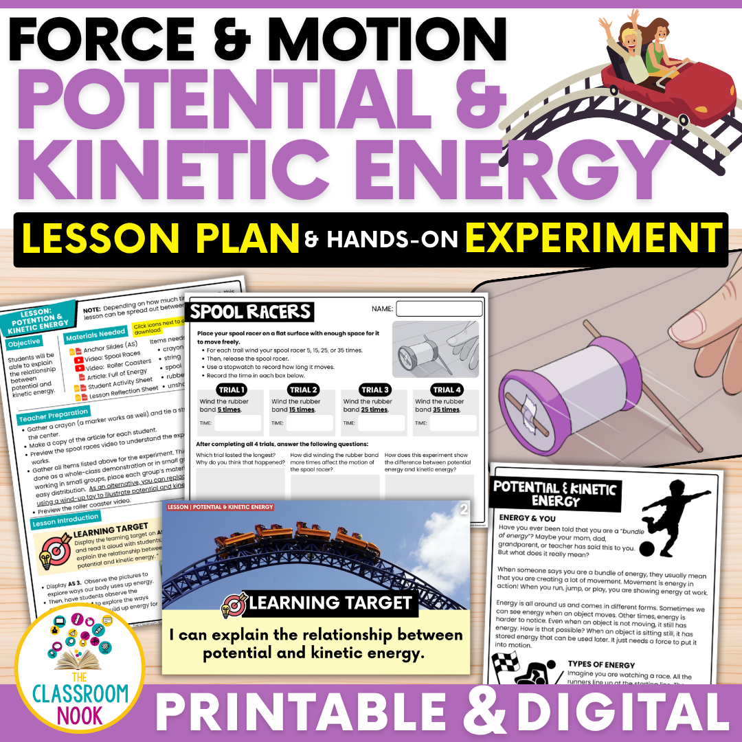 Potential Kinetic Energy Lesson Force Motion Science Activities Printable