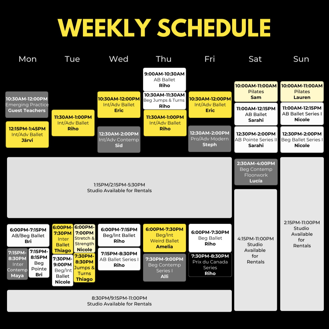 The Fifth Dance Spring Class Schedule