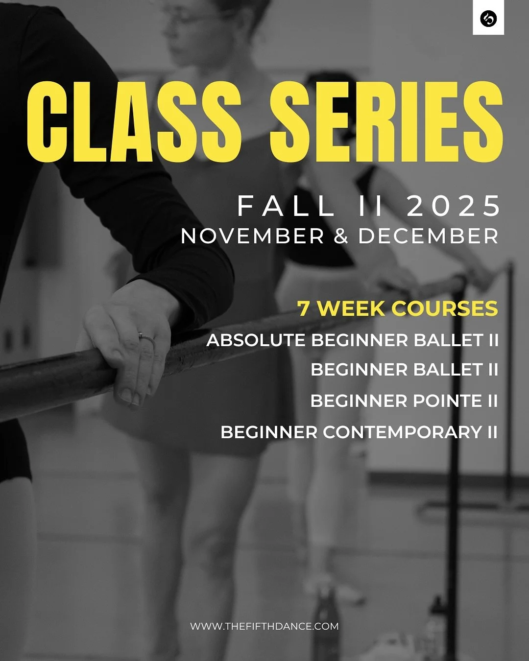 🍂Fall Class Series II start in November🍂

🤔Why join a Class Series?
Class Series are progressive courses that build over the course of 7 weeks. This structure allows you to develop your dancing ability each week by building your skills, strengthen
