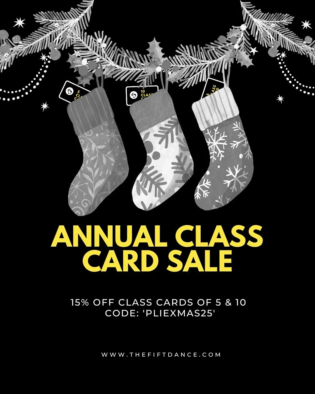 Merry Fifthmas 🎄🫶🏻

It&rsquo;s that time of year again, and making dance accessible is still our number one priority. Give the dance-lover in your life the gift of movement.
 
Get 15% off 5 and 10 Class Cards with code PLIEXMAS25 (Dec 1 to 31).

T
