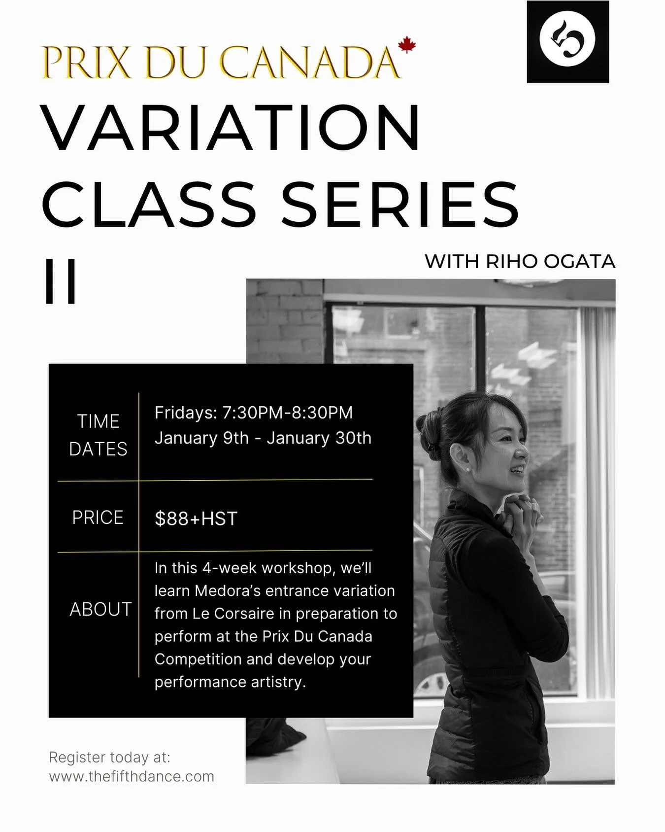 Starting tomorrow!! 

In this 4-week workshop, we&rsquo;ll learn Medora&rsquo;s entrance variation from Le Corsaire &mdash; a fiery, theatrical solo that blends bravura technique with bold storytelling.
 
Over the series, you&rsquo;ll not only learn 