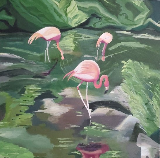 Flamingo Flirting 24 x 24 Original and Prints available