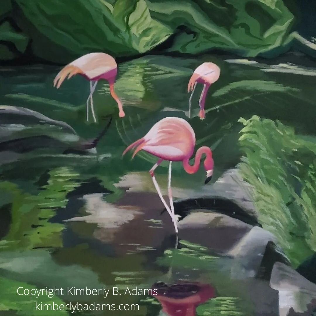Flamingo Fever! Latest oil painting 24x24 in. Inspired by trip to the Pittsburgh zoo with my daughter and 3 munchkins #oilpainting #instaart #instaartist #fineart #abstractpainting #contemporaryart #midcenturymodern #interiordesign