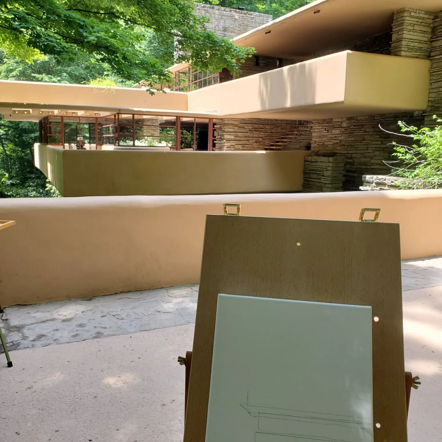 Some shots of Fallingwater from an &quot;en plein air&quot; paint workshop I attended in June. Most of the class went to the traditional view down the creek where you see the house and falls but I like this view also. Best part was FW is closed on We