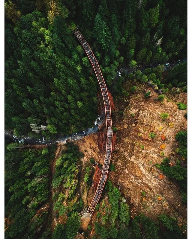 Haven&rsquo;t posted a drone photo in a while... not sure what happened 🤷&zwj;♂️ I posted pretty much this same photo of the Ladner creek trestle back in 2016. It was one of the posts that made me decide to focus on these kind of photos. Here she is