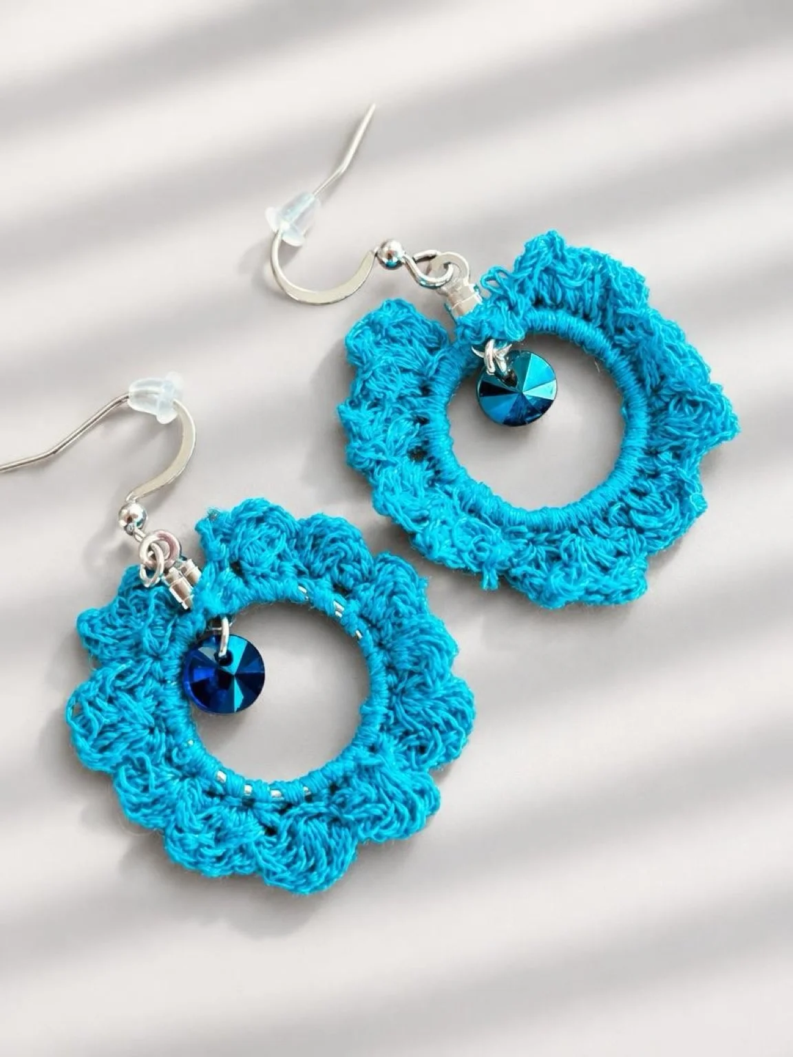 Crochet blue jewel tone earrings