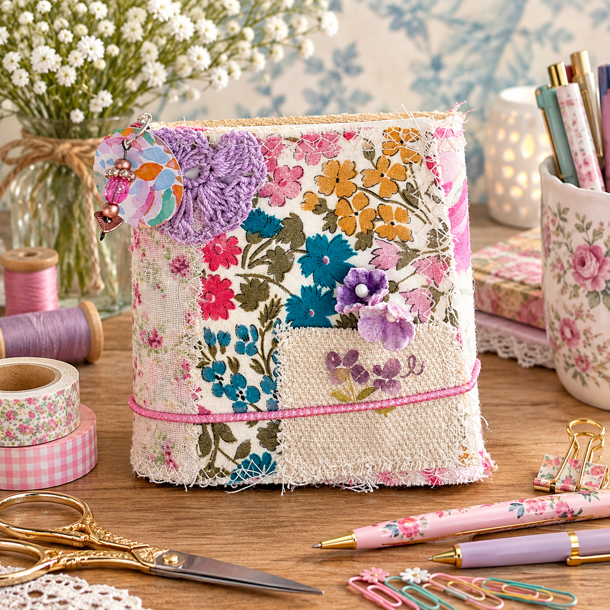 Stitched Notebook - Purple Floral