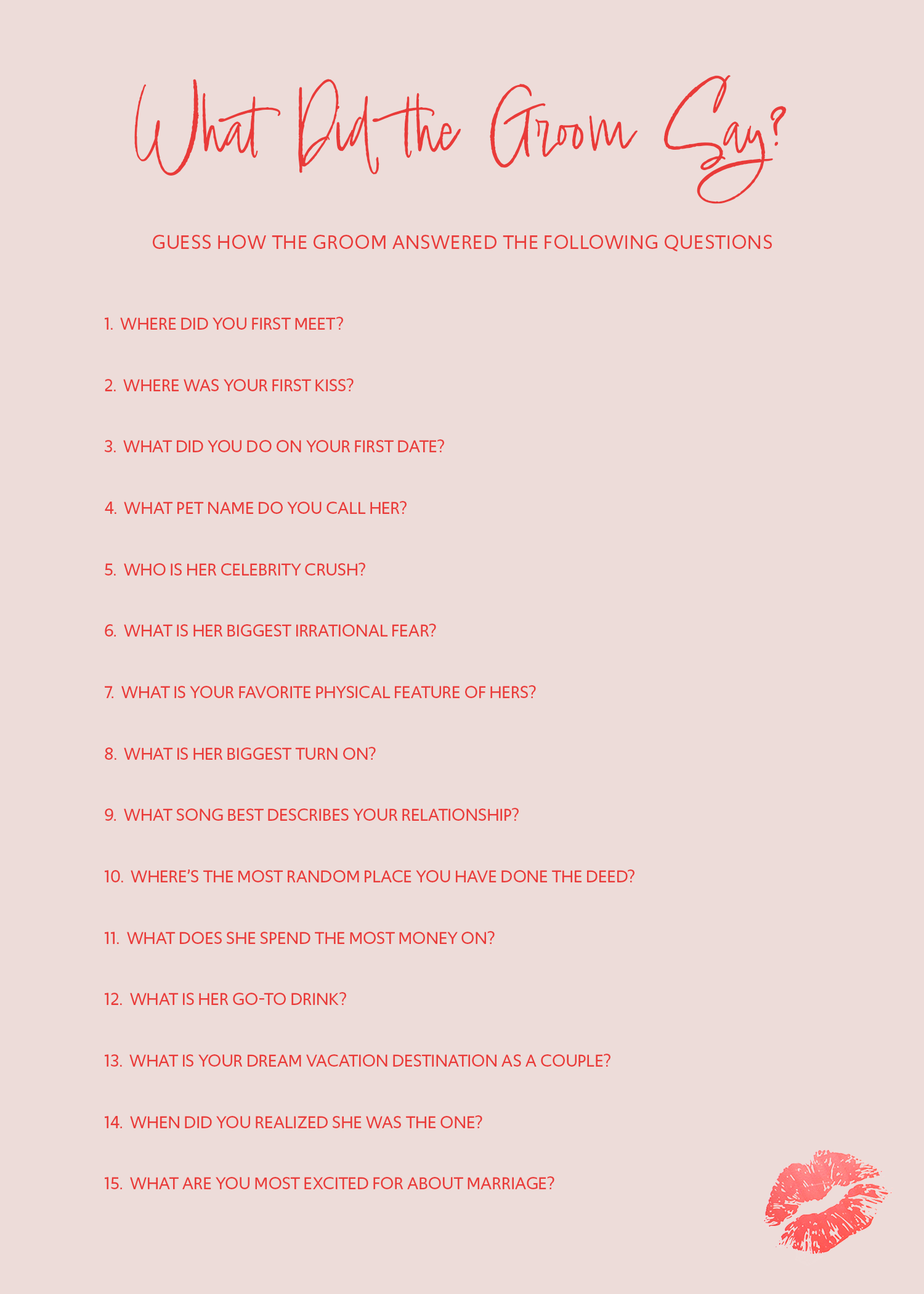 What Did the Groom Say Bachelorette Party Game Card PDF Download